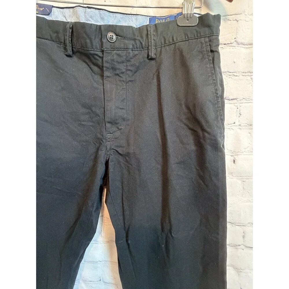 New Polo Ralph Lauren Chino Pants Mens 34x32 Black Stretch Slim Fit Flat Front
